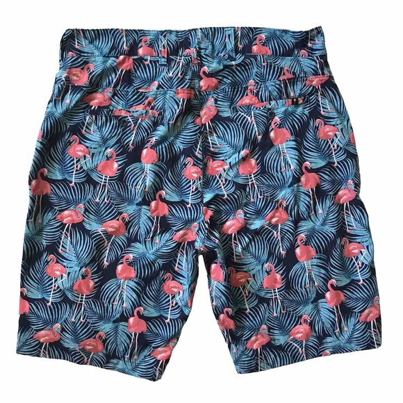 Trunks Swim Hybrd Shorts Mens Size 34 Flamingos Blue Pink Pockets Multi-Function - Picture 3 of 12